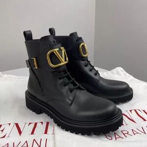 Valentino Black Combat Boots with Gold Details